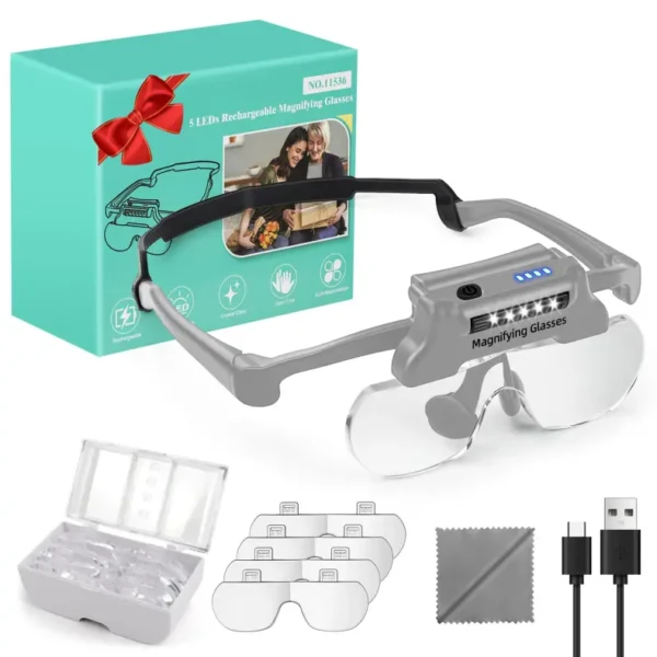 LED Head Mount Magnifier Glasses with 5 Detachable Lenses (3)