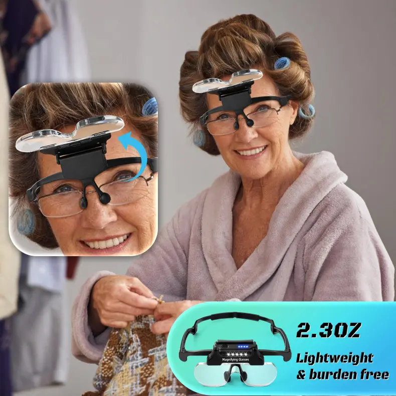 LED Head Mount Magnifier Glasses with 5 Detachable Lenses (6)