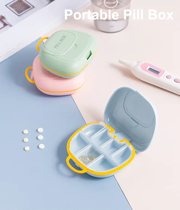 New Cartoon Plastic Mini Divided Small Medicine Box Schoolbags Shape Sealed Portable Medicine Box Small Creativity Storage Box (1)