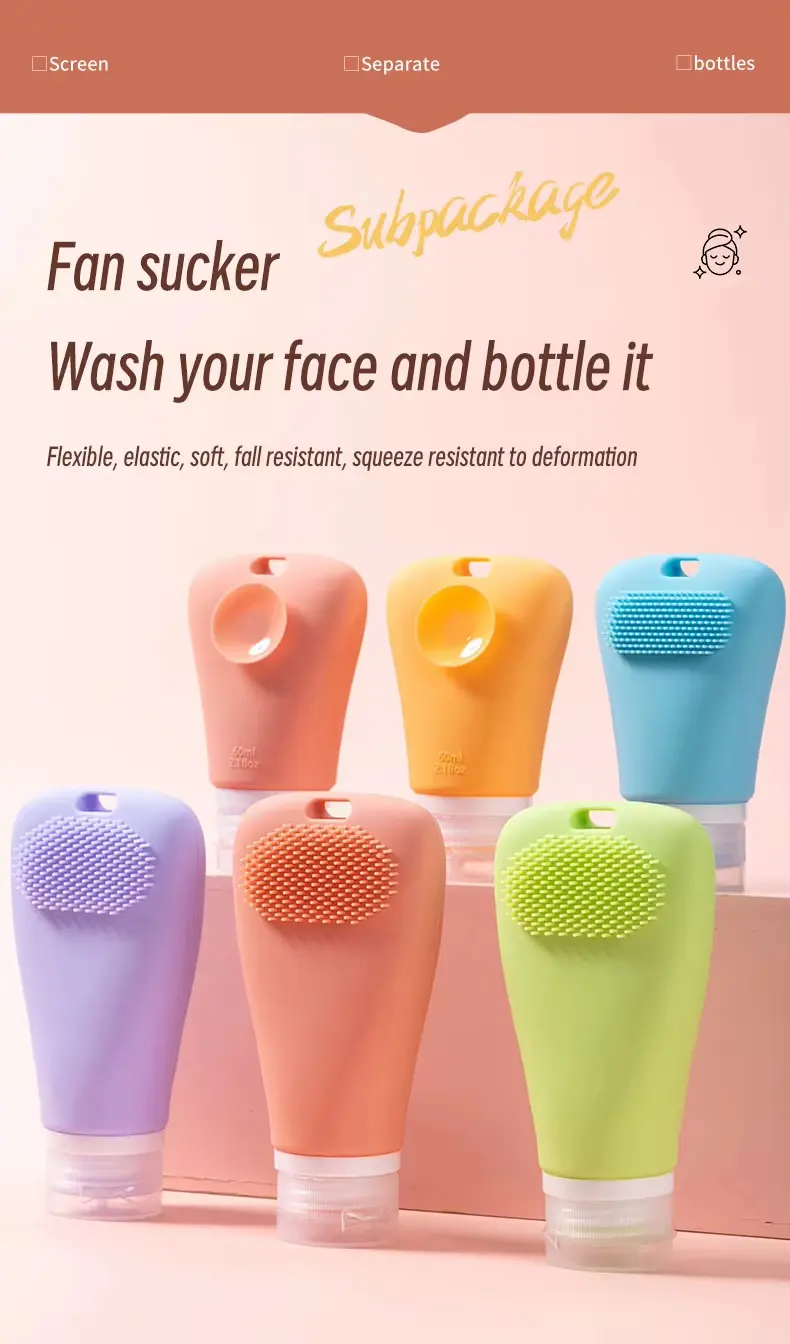 Refillable Silicone Travel Bottles with Facial Brush (1)