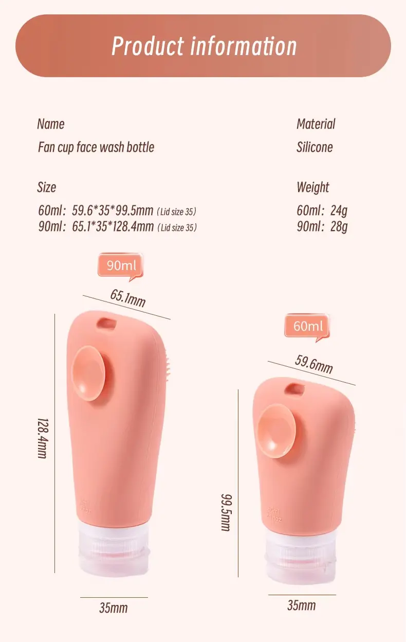 Refillable Silicone Travel Bottles with Facial Brush (3)