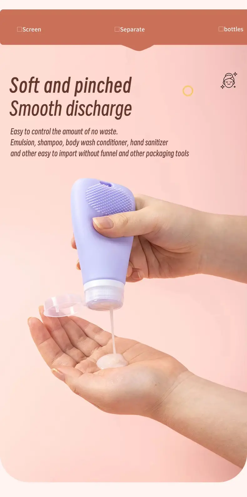 Refillable Silicone Travel Bottles with Facial Brush (4)