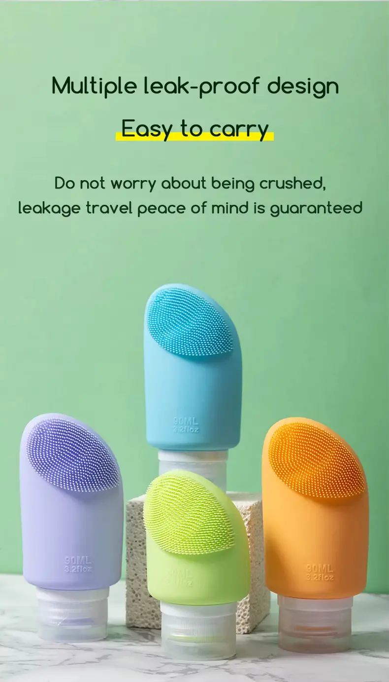 Silicone Travel Bottles with Facial Brush (3)