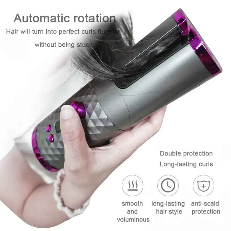 Cordless Hair Curler Rechargeable Rotating Curling Iron with Ceramic (0)