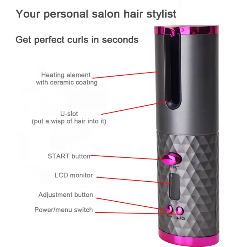 Cordless Hair Curler Rechargeable Rotating Curling Iron with Ceramic (2)